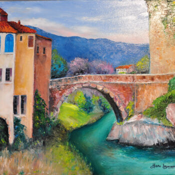 Peinture intitulée "pont romain" par Marc Lejeune, Œuvre d'art originale, Huile