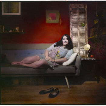 Photography titled "Sophie on the sofa…" by Marc Paraskeva, Original Artwork, Analog photography Mounted on Cardboard