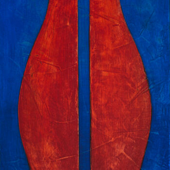 Painting titled "Rote Figur auf blau…" by Marc René Geiser (slvrlane), Original Artwork, Pigments