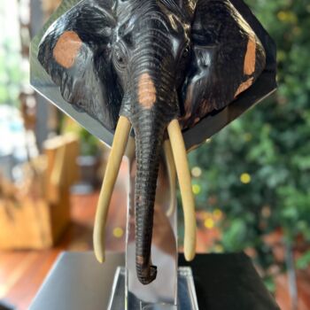 Sculpture titled "Éléphant Ébène" by Marc Rolly, Original Artwork, Wood