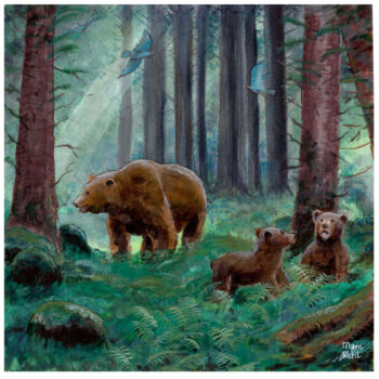 Peinture intitulée "Trois ours dans la…" par Marc Rouchairoles, Œuvre d'art originale, Acrylique Monté sur Panneau de bois