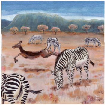 Картина под названием "La gazelle et les z…" - Marc Rouchairoles, Подлинное произведение искусства, Акрил Установлен на Дере…
