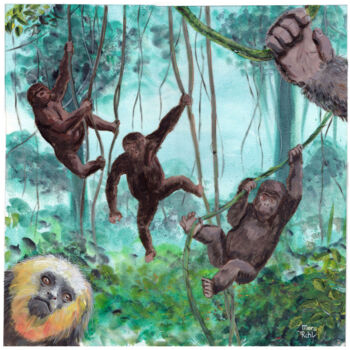 Peinture intitulée "Les singes et les l…" par Marc Rouchairoles, Œuvre d'art originale, Acrylique Monté sur Châssis en bois