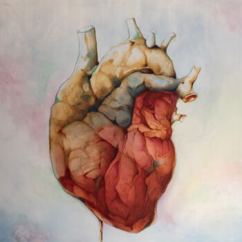 Painting titled "Coeur 2023" by Marc St-Jean, Original Artwork, Oil Mounted on Wood Stretcher frame
