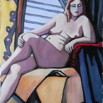 Painting titled "Nu à la Beckmann" by Marc Thiessard, Original Artwork, Oil