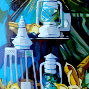 Painting titled "Lampes" by Marc Thiessard, Original Artwork, Oil