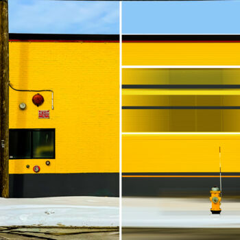 Fotografie getiteld "Yellow Hydrant (dip…" door Marc Vandermeer, Origineel Kunstwerk, Gemanipuleerde fotografie