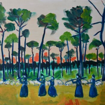 Malerei mit dem Titel "Les gemmeuses" von Marc Vichet, Original-Kunstwerk, Acryl