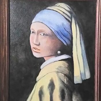 Painting titled "la jeune fille a la…" by Marc Vincent, Original Artwork, Oil Mounted on Wood Stretcher frame