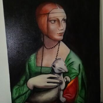 Painting titled "Dame a l'hermine" by Marc Vincent, Original Artwork, Oil