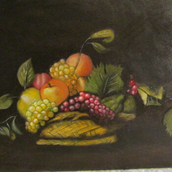 Peinture intitulée "corbeille de fruit" par Marc Vincent, Œuvre d'art originale, Huile Monté sur Châssis en bois