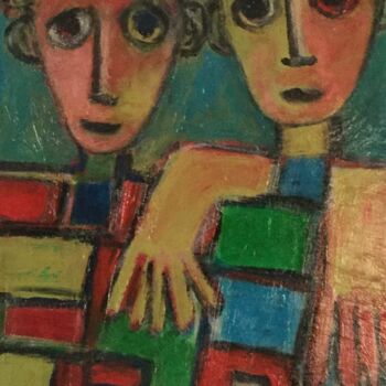 Painting titled "2 enfants en couleur" by Marc Zarka, Original Artwork, Oil