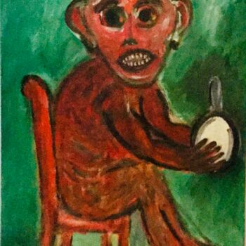 Painting titled "Chimpanzé et son mi…" by Marc Zarka, Original Artwork, Acrylic