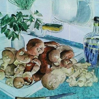 Pintura intitulada "Récolte de cèpes" por Marc Petremann, Obras de arte originais, Óleo