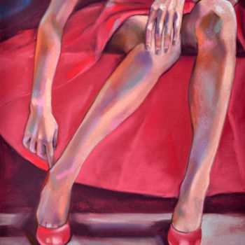 Drawing titled "Red dress" by Marcani, Original Artwork, Pastel