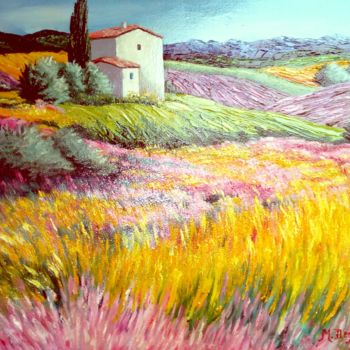 Painting titled "la Drome en fleurs" by Marc Degieux, Original Artwork, Oil