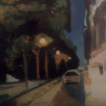 Peinture intitulée "Une avenue de Lisbo…" par Marc De Moulins, Œuvre d'art originale, Huile