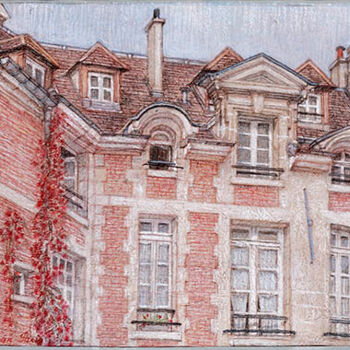 Dessin intitulée "PARIS: Hôtel de Roh…" par Marcel Duruflé, Œuvre d'art originale, Pastel Monté sur Carton