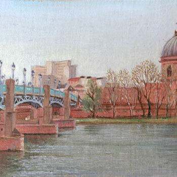 Painting titled "Le Pont St-Pierre,…" by Marcel Duruflé, Original Artwork, Digital Print Mounted on Cardboard