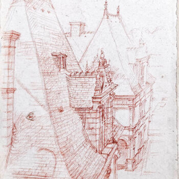 Dibujo titulada "Château de Villandry" por Marcel Duruflé, Obra de arte original, Conté Montado en Cartulina