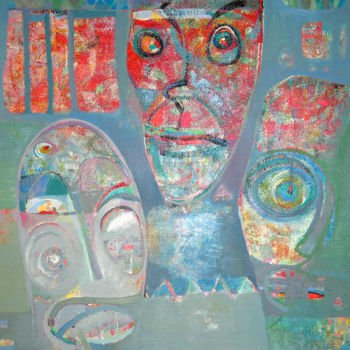 Pintura intitulada ""Masques"" por Caloian, Obras de arte originais, Óleo