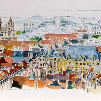Painting titled "DIJON - La Ville au…" by Marcel Hemmerlé, Original Artwork, Watercolor