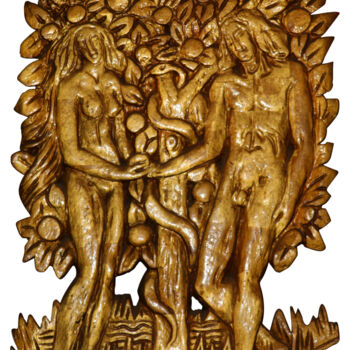 Sculpture intitulée "Adam et Eve" par Marcel Mariono, Œuvre d'art originale, Bois