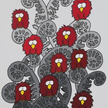 Malerei mit dem Titel "Red Birds" von Marcel Marlovits, Original-Kunstwerk, Acryl