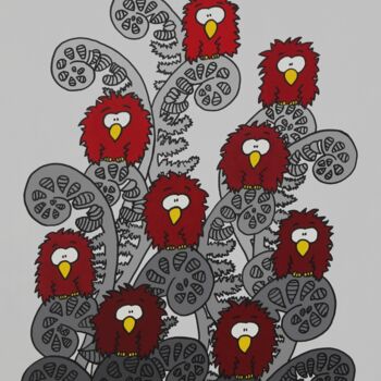 Malerei mit dem Titel "Red Birds 2" von Marcel Marlovits, Original-Kunstwerk, Acryl