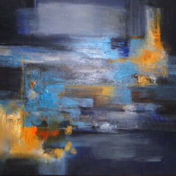 Pintura intitulada "Azul noche" por Marcela Ramirez-Aza, Obras de arte originais, Óleo Montado em Painel de madeira