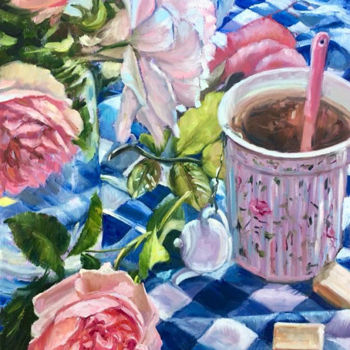 Malerei mit dem Titel "Tea time" von Marcela Bausson, Original-Kunstwerk, Öl