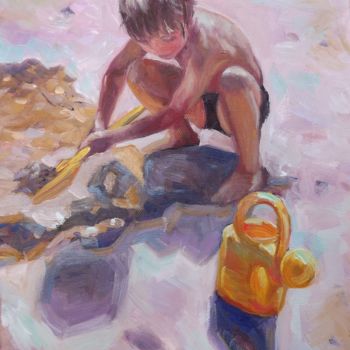 Картина под названием "Enfant a la plage" - Marcela Bausson, Подлинное произведение искусства, Масло
