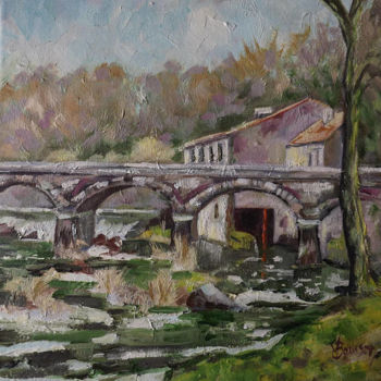Картина под названием "Pont de Rochard, Fr…" - Marcela Bausson, Подлинное произведение искусства, Масло