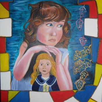 Painting titled "A menina e a boneca" by Marcela Oliveira De Farias, Original Artwork, Oil
