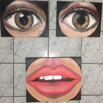 Painting titled "Olhos e boca/ Eyes…" by Marcela Oliveira De Farias, Original Artwork, Oil