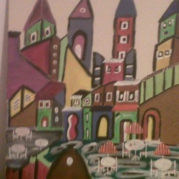 Ζωγραφική με τίτλο "Ma ville" από Marceline Odet, Αυθεντικά έργα τέχνης