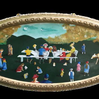 Pittura intitolato "Lunch outdoors" da Marcello Monari, Opera d'arte originale, pigmenti Montato su Altro pannello rigido