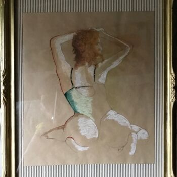 Картина под названием "La rossa" - Marcello Monari, Подлинное произведение искусства, Мел Установлен на Деревянная рама для…