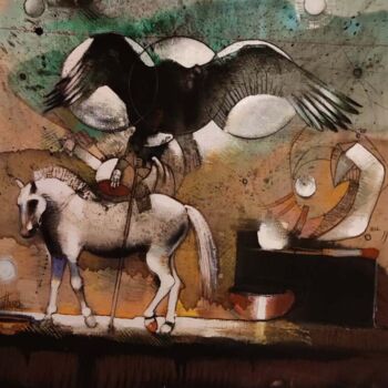 Peinture intitulée "Alchimie des animaux" par Marcelo Bottaro, Œuvre d'art originale, Fusain Monté sur Panneau de bois