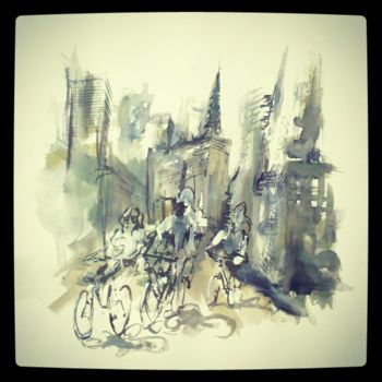 Peinture intitulée "Urban Bikers" par Marcelo Siqueira, Œuvre d'art originale, Huile