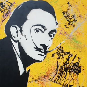 Schilderij getiteld "Dali" door Elekt-Ron_popstreetartist, Origineel Kunstwerk, Graffiti Gemonteerd op Frame voor houten bra…