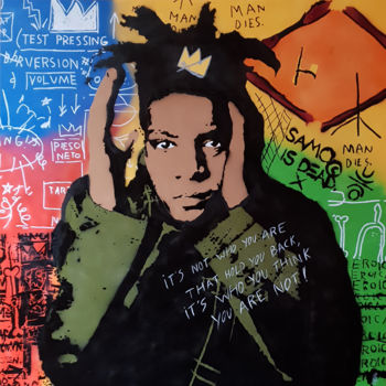 Schilderij getiteld "Jean-Michel Basquiat" door Elekt-Ron_popstreetartist, Origineel Kunstwerk, Graffiti Gemonteerd op Frame…