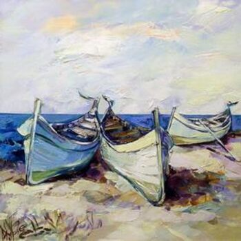 Painting titled "Morning boats" by Marchell Yameliev, Original Artwork