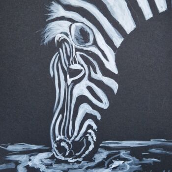 Ζωγραφική με τίτλο "Zebra Schwarz Weiss" από Marcia Ehbrecht, Αυθεντικά έργα τέχνης, Γκουάς