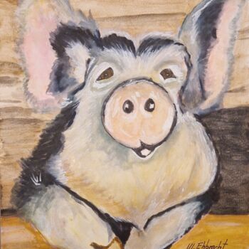 Painting titled "Schwein" by Marcia Ehbrecht, Original Artwork, Watercolor
