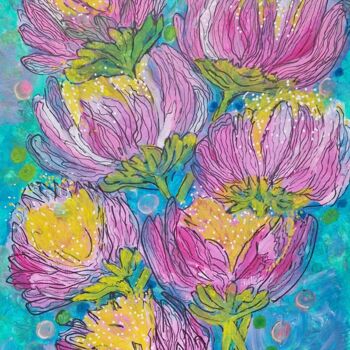 Картина под названием "Paradies Blumen" - Marcia Ehbrecht, Подлинное произведение искусства, Акрил