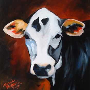 Schilderij getiteld "Cow Envy" door Marcia Baldwin, Origineel Kunstwerk, Olie