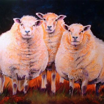 Pintura titulada "Three Fat Sheep" por Marcia Baldwin, Obra de arte original, Oleo