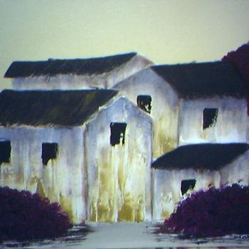 Pintura intitulada "As Velhas Casas" por Márcio Santos, Obras de arte originais
