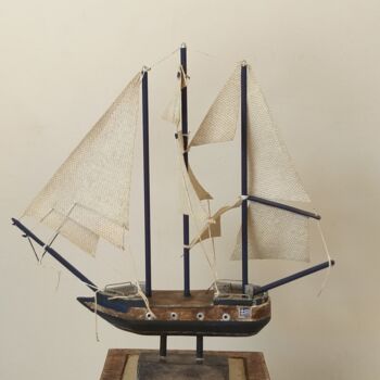 Escultura titulada "Navio" por Márcio França, Obra de arte original, Madera